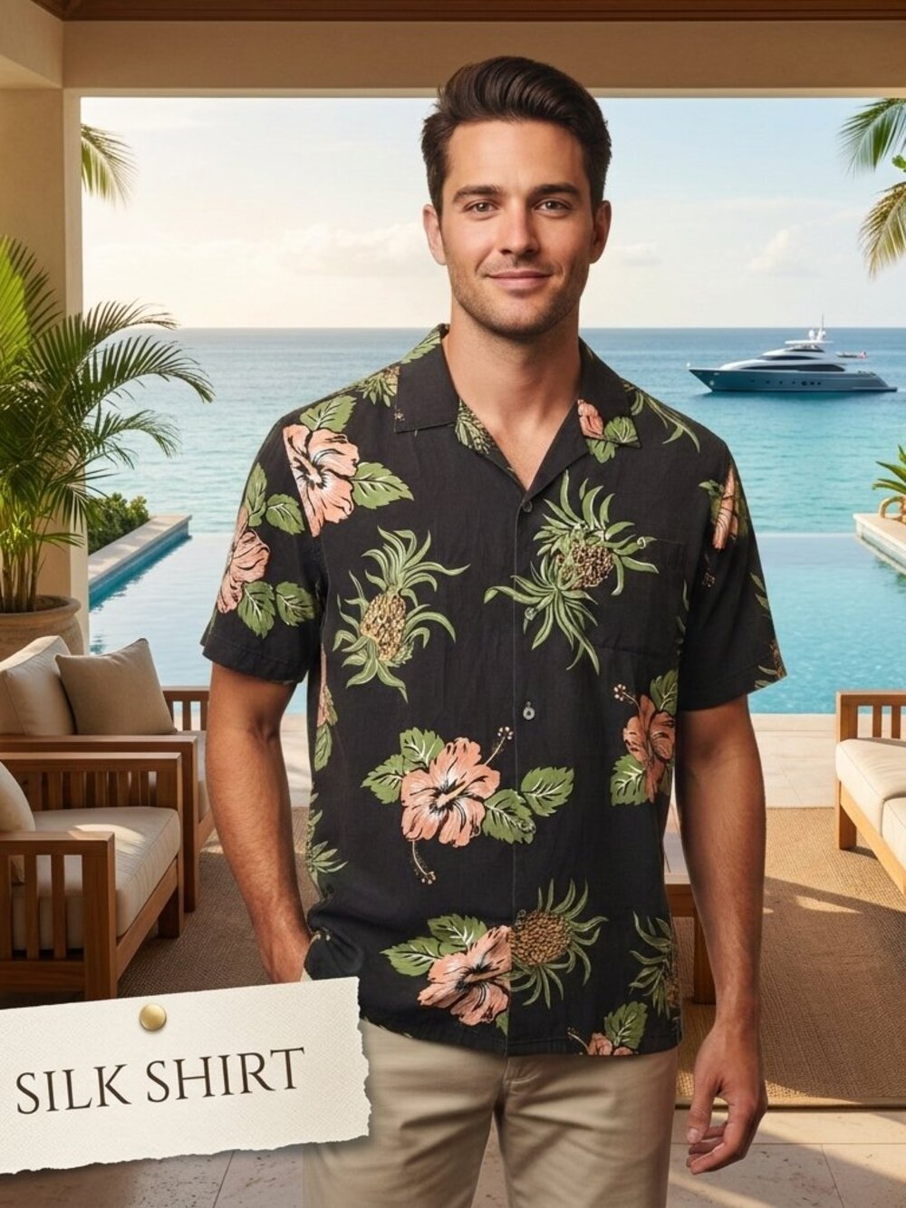 Tori Richard Men Sz M Silk Shirt Pocket Resort Coastal Luxury Floral Aloha Luxur